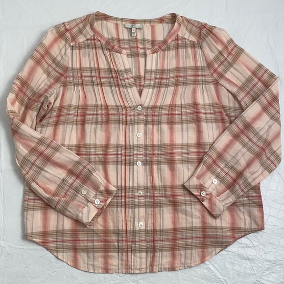 Joie multicolor pintuck v-neck soft cotton blouse S - Picture 6 of 9